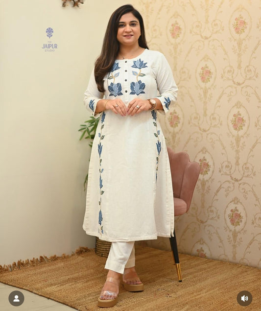 ✅ Elegant White AND Black Floral Embroidered Kurta Set