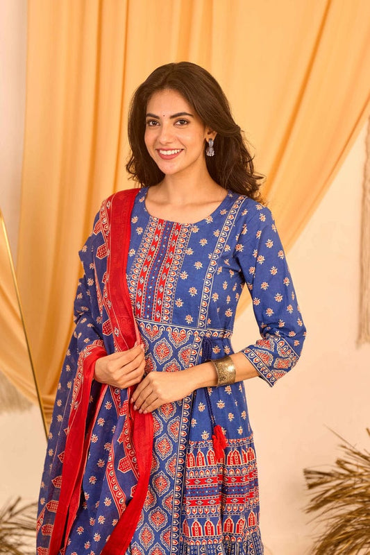 Festival & New Year Special Pure Cotton Designer Gown Set with Hand & Adda Work