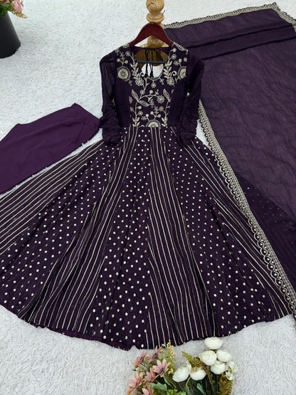 🎉 Festive Collection | Elegant Anarkali Gown Set with Embroidery & Lace | Ready to Wear | Free Shipping! 👗✨